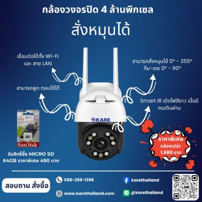 กล้องวงจรปิด 4 ล้านพิกเซล ไร้สาย Wi-Fi และ LAN สั่งหมุนได้